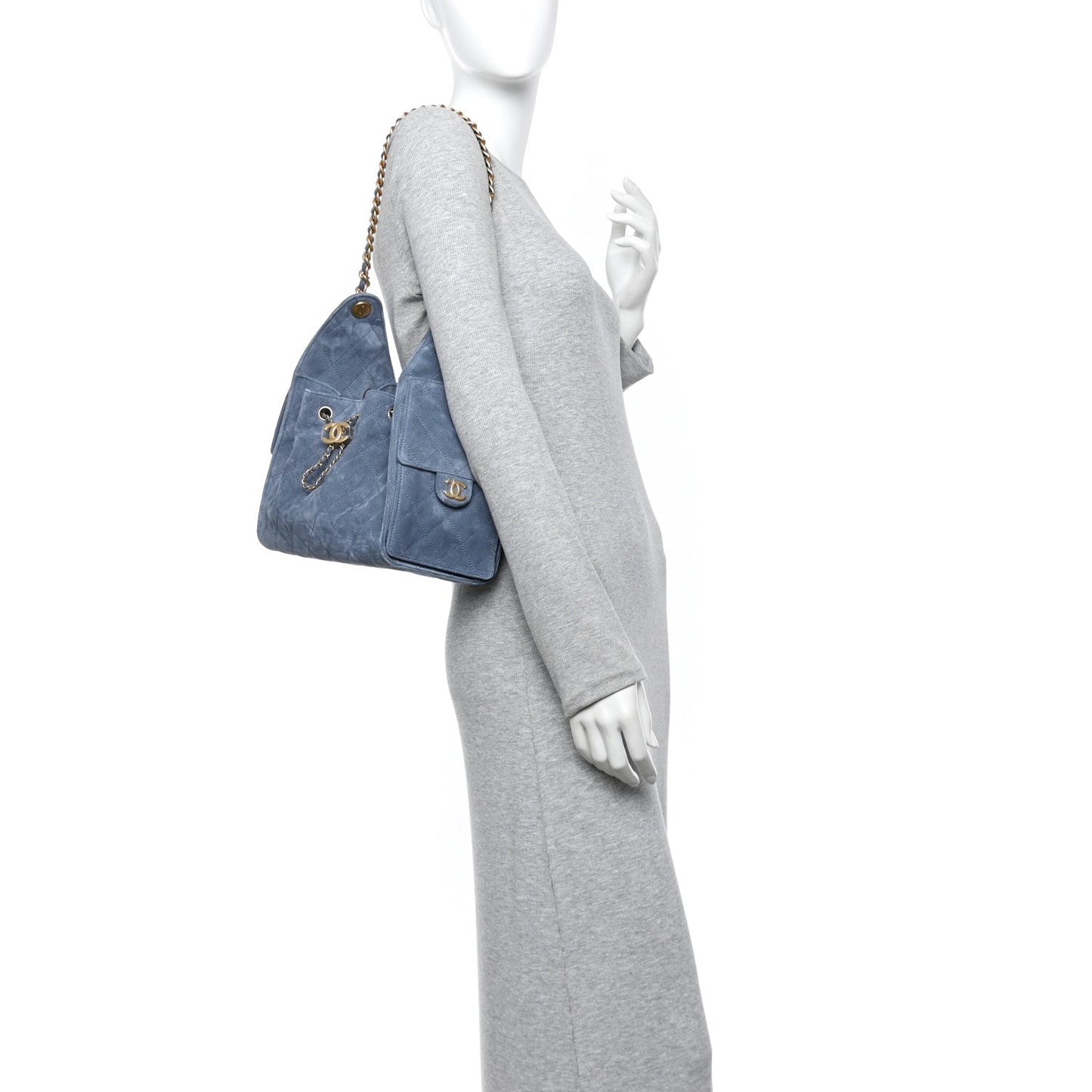 Suede Quilted Small 25 Handbag Blue Signature
