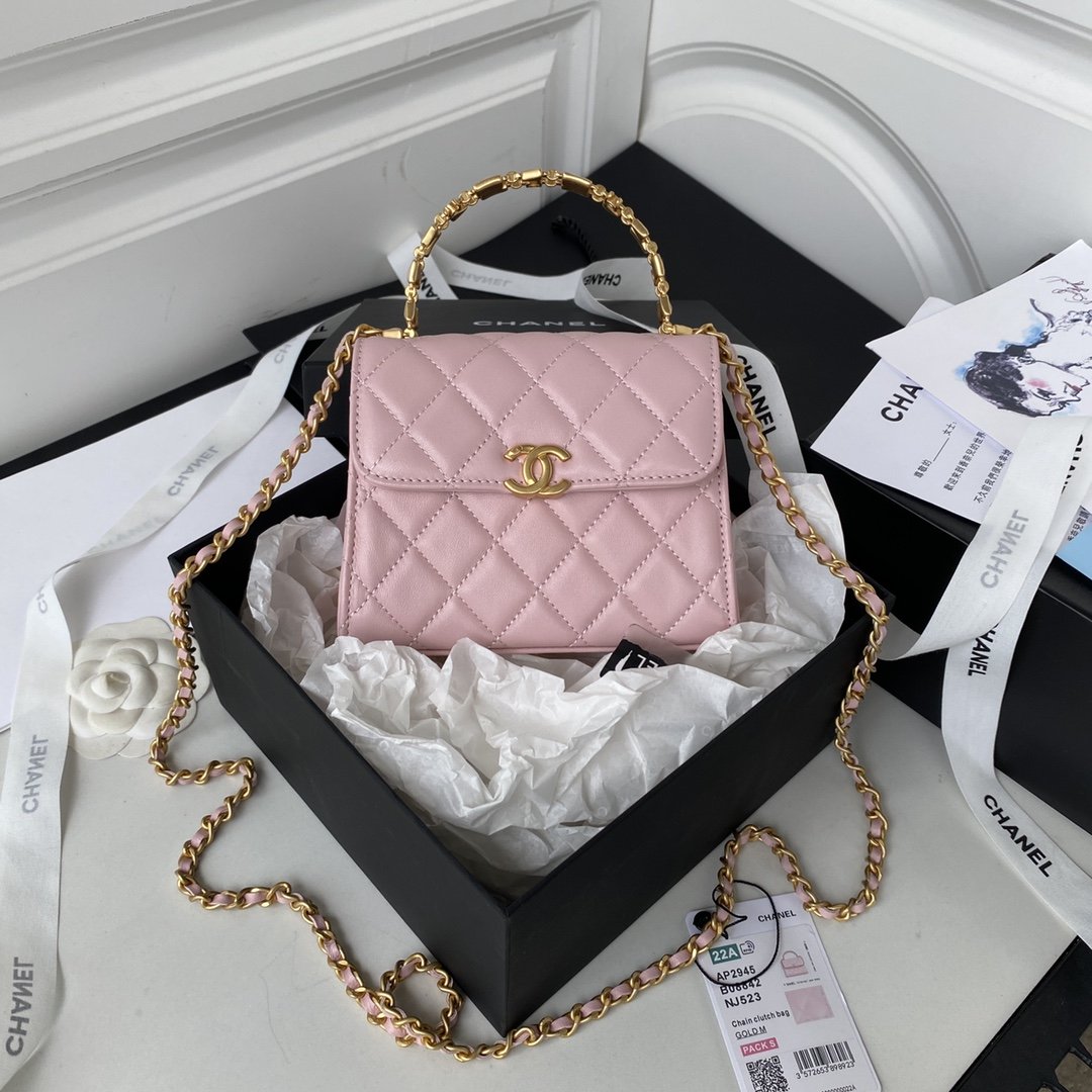 Chanel Clutch With Hardware Pinike For Women Handbags Gold Chain Shoulder Bag