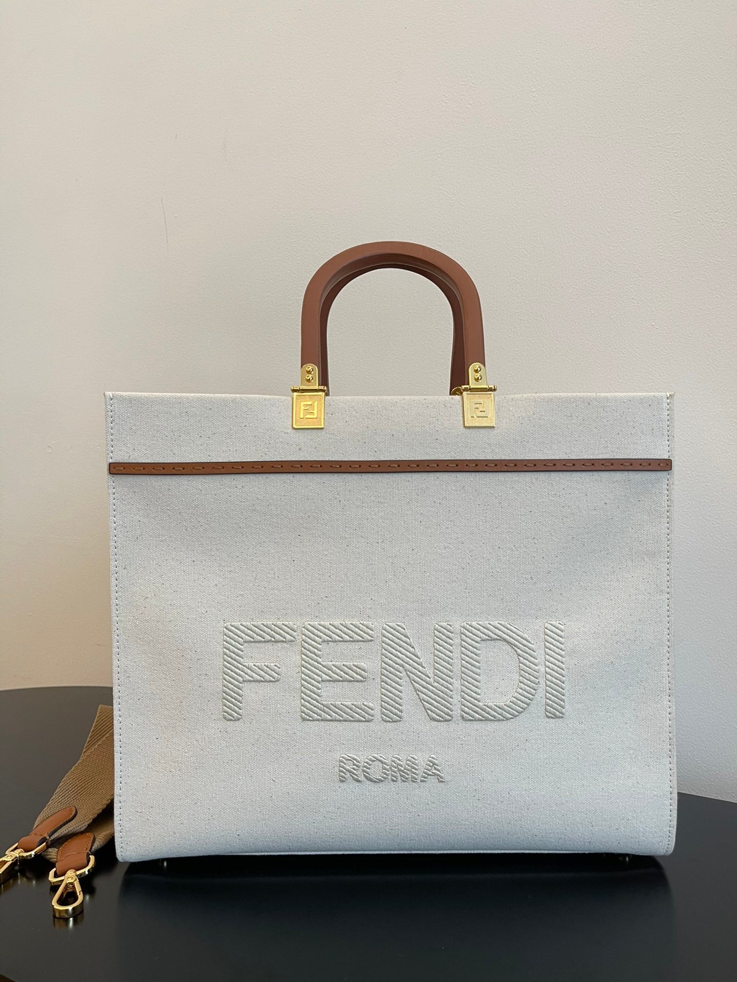 Fendi Sunshine Light Ff Grey Large Shoulder Bag