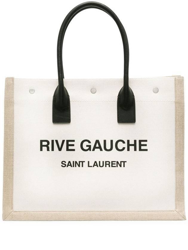 YSL Saint Laurent Luxury Trending Rive Gauche Linen Tote Bag Leather Beige Small