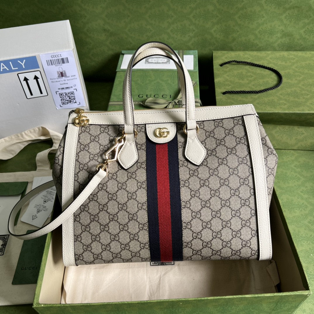 gg Ophidia gg Supreme Canvas White Medium Tote Bag