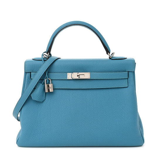 Hermes Togo Kelly Retourne Turquoise Handbag Travel Bag 32 Turquoise 1680737
