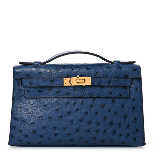 Hermes Ostrich Kelly Pochette Clutch Bleu Roi Clutch Bag