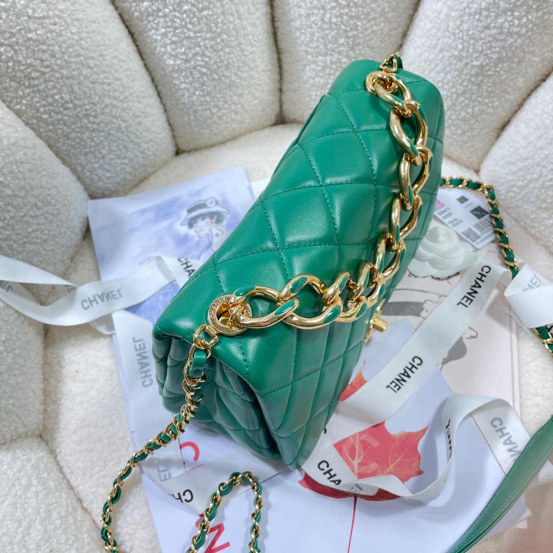 CHLLarge Hardware , ’s , Green Gold Flap Shoulder Bag