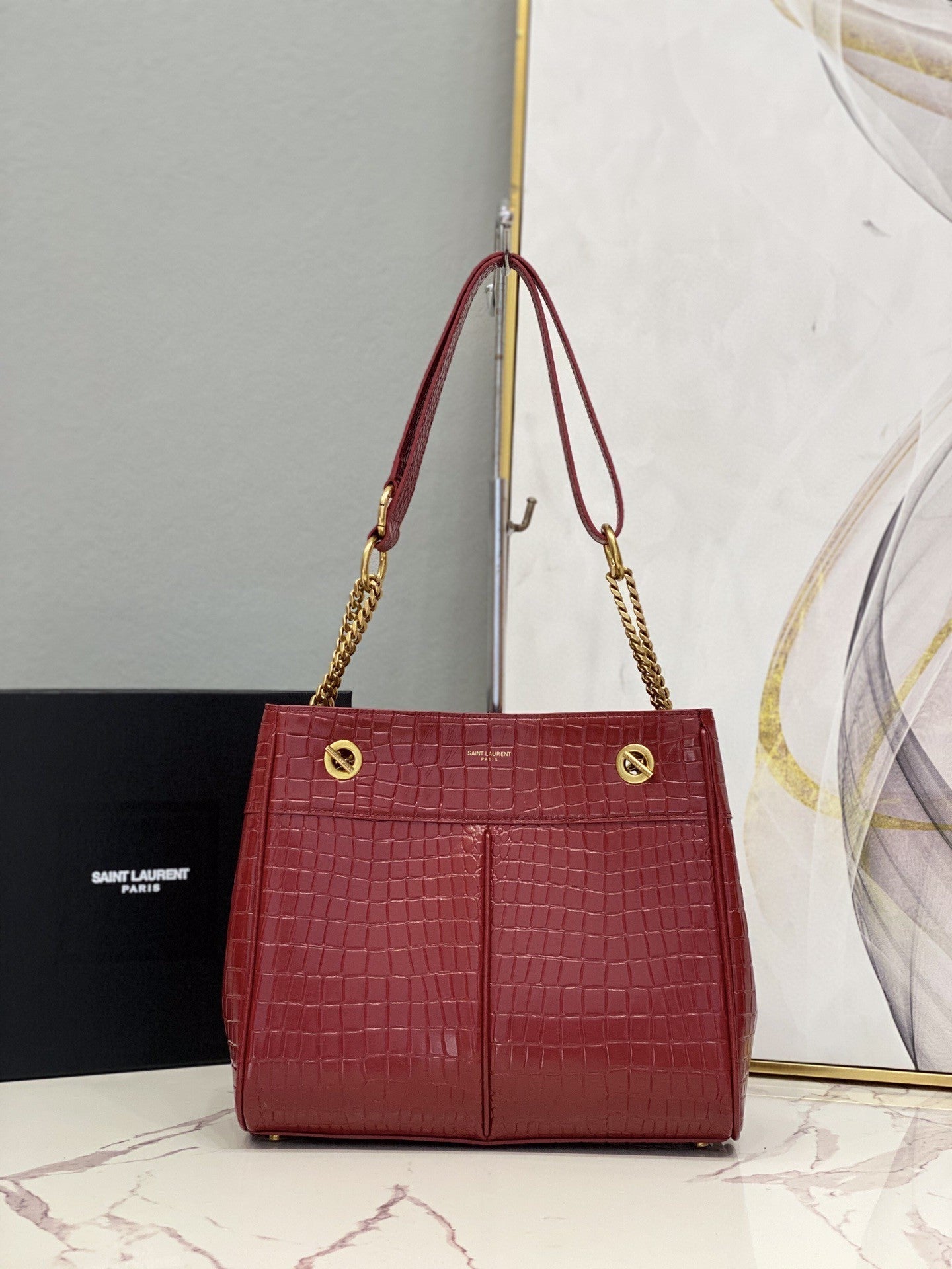 YSL Saint Laurent Claude-Effect 11in 28cm Red Tote Bag