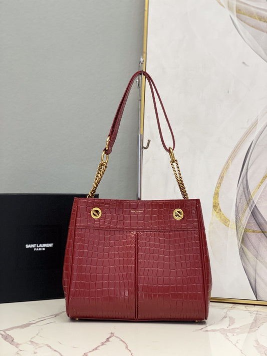 YSL Saint Laurent Claude-Effect 11in 28cm Red Tote Bag