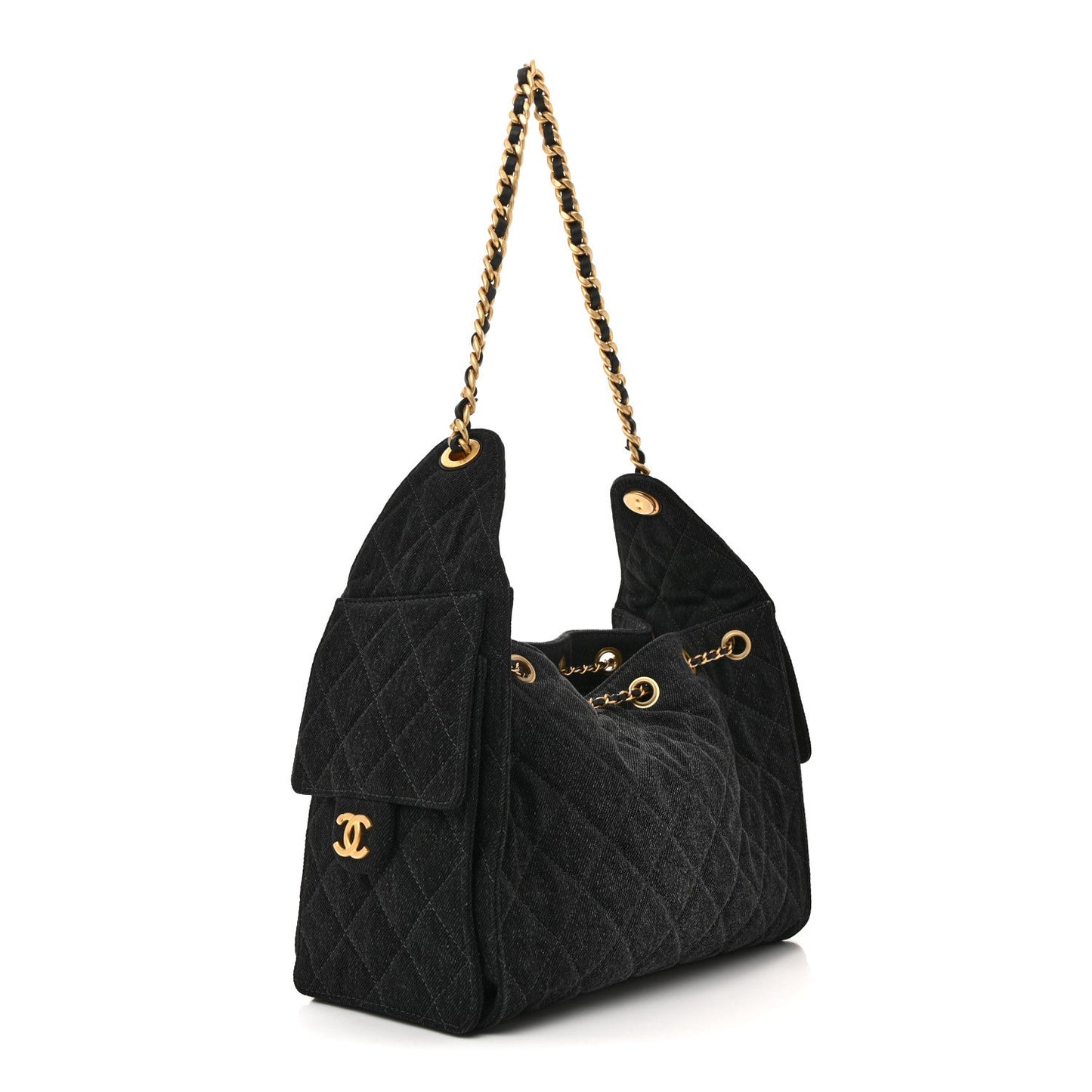 Washed Denim Quilted Small 25 Handbag Black Classic