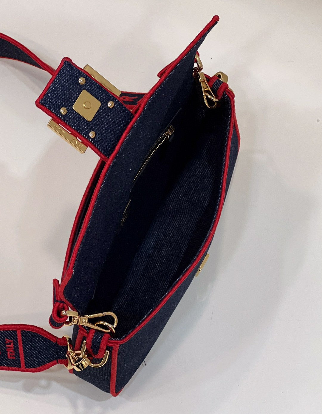 Top QualityTop Quality Baguette Border Denim Blue Red Handbag