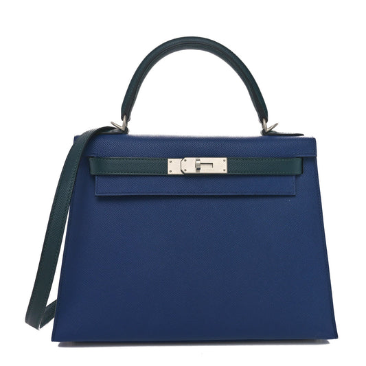 Hermes Epsom Horseshoe Kelly Sellier Bleu Saphir Vert Cypress Shoes