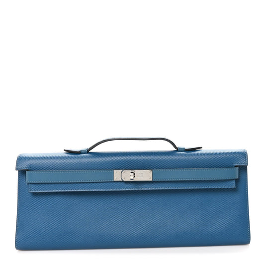 Hermes Grain Kelly Cut Clutch Pochette Bleu De Galice Clutch Bag