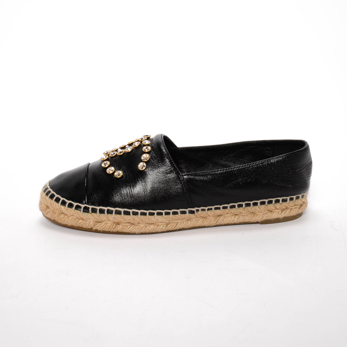 Chanel Black Lambskin Crystal CC Espadrilles 38 Accessory