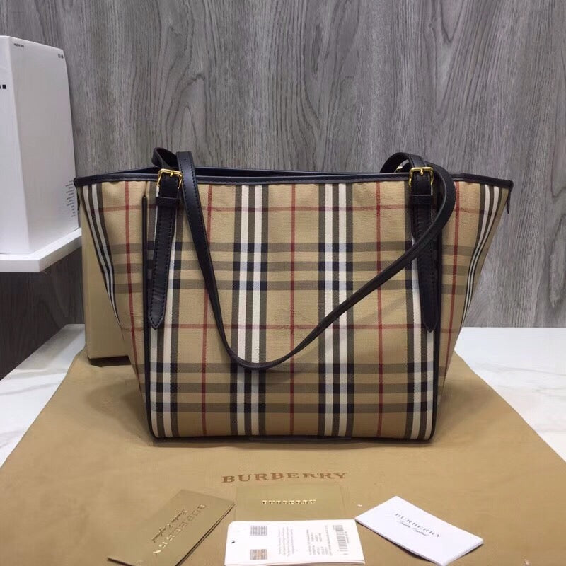 Top Quality The Canter Horseferry Check Tote Black Small Tote Bag
