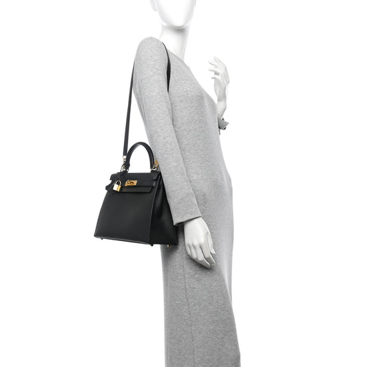 Hermes Epsom Kelly Sellier Handbag Black Travel Bag 28 Black 1764009