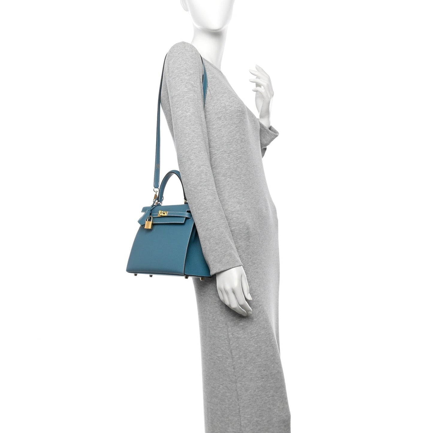 Hermes Epsom Kelly Sellier New Jean Handbag Blue Travel Bag