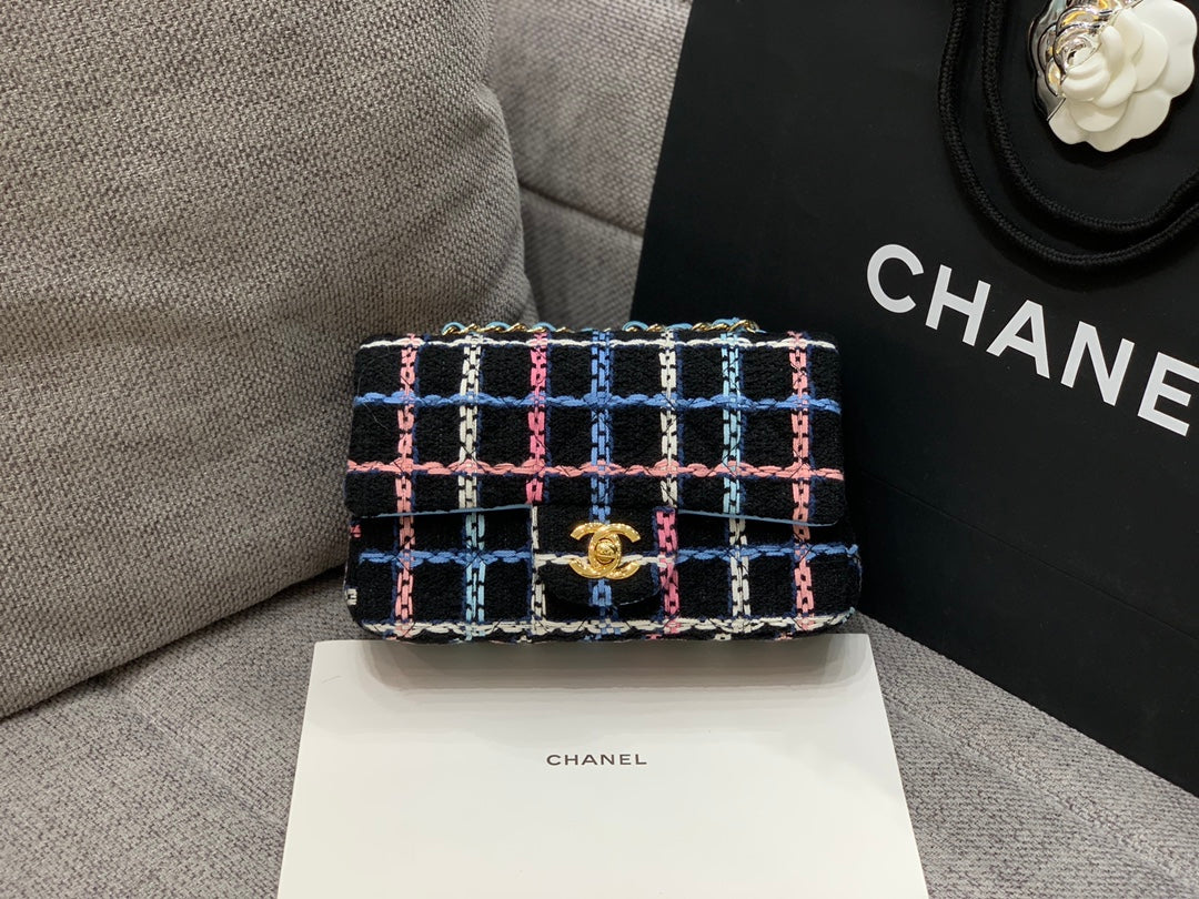 CHLNavy Sparkle Tweed Classic Rectangular Mini Flap Mini Bag