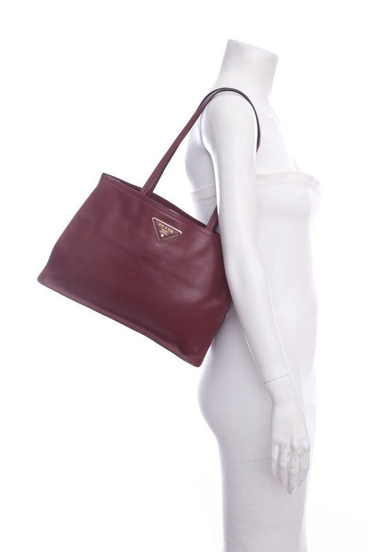 Prada Burgundy Argilla Tote Leather Small Tote Bag