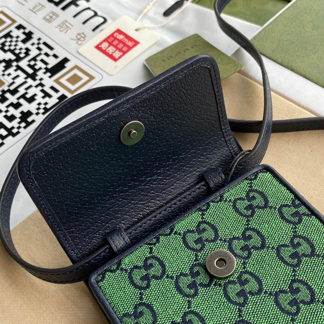gg 7in 18cm gg Canvas Green Mini Bag