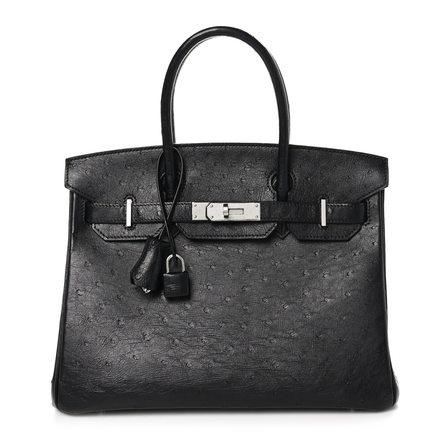 Hermes Ostrich Birkin Handbag Black Travel Bag