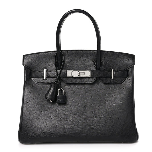 Hermes Ostrich Birkin Handbag Black Travel Bag