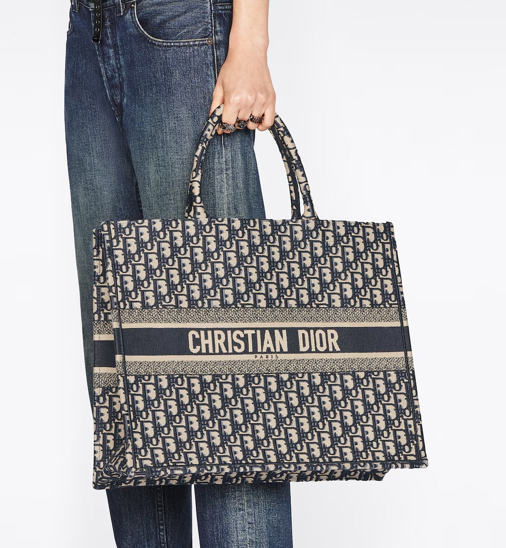 Dior Ecru & Book Tote Bag Blue