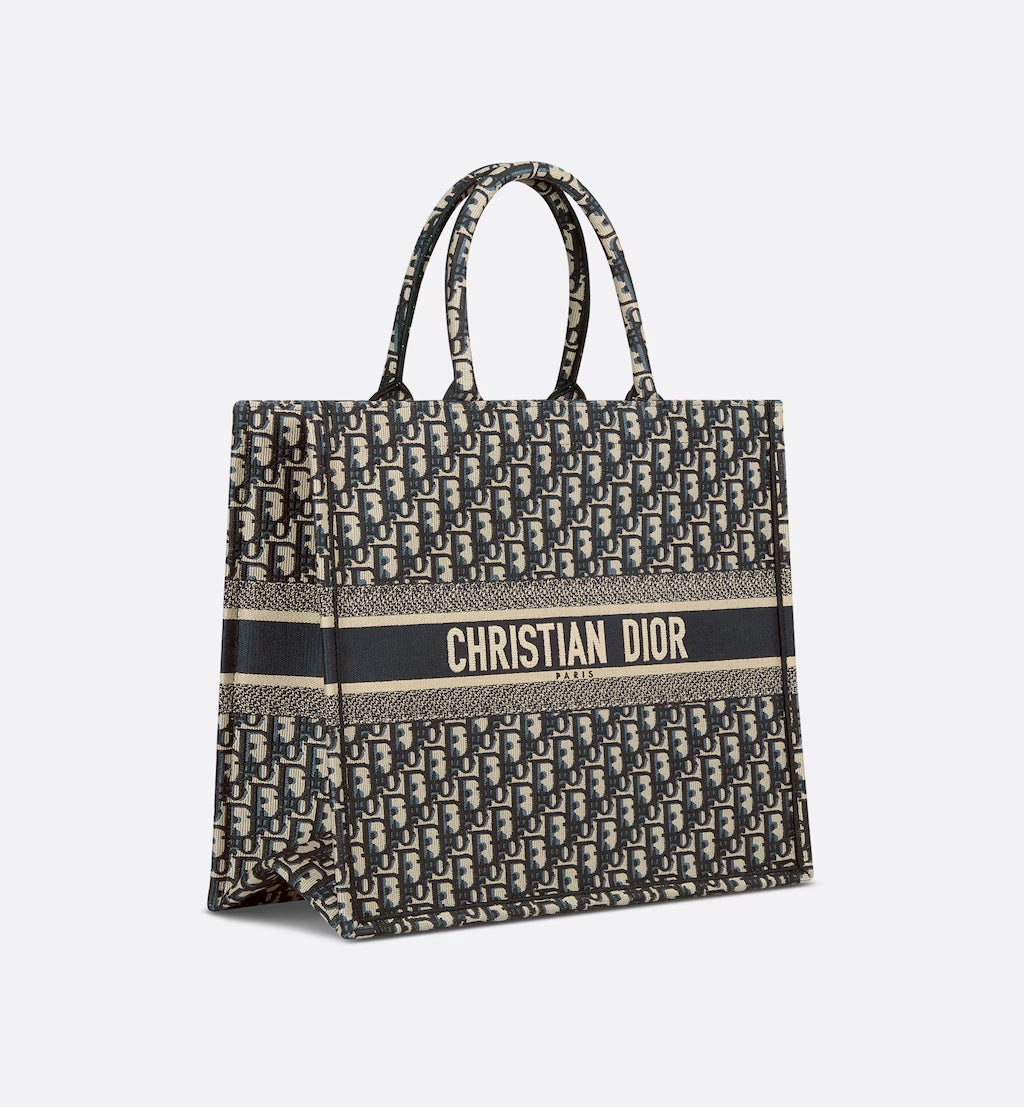 Dior Ecru & Book Tote Bag Blue