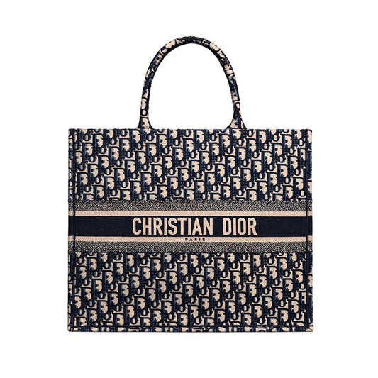 Dior Ecru & Book Tote Bag Blue