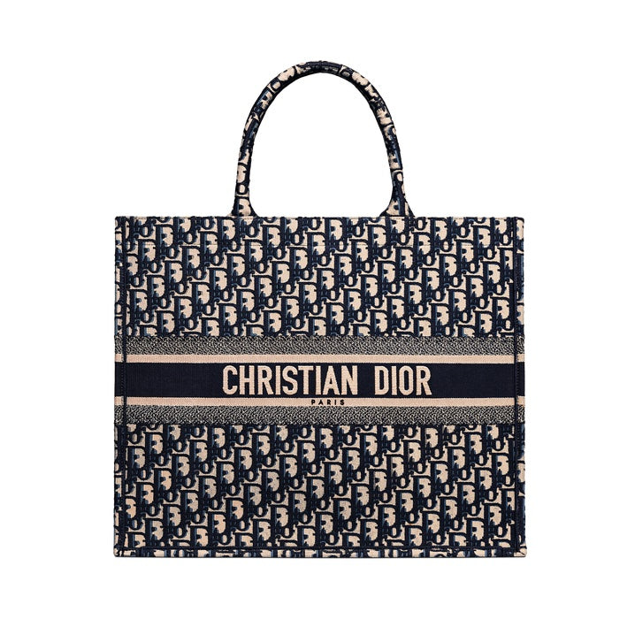 Dior Ecru & Book Tote Bag Blue