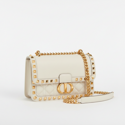 Dior ama Studded Flap Shoulder Bag Leather White