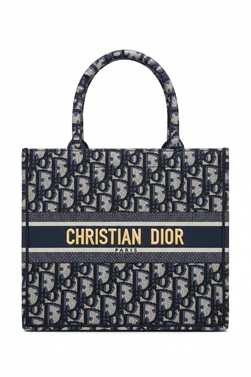 Dior Book Oblique Embroidery Tote Bag Blue Medium