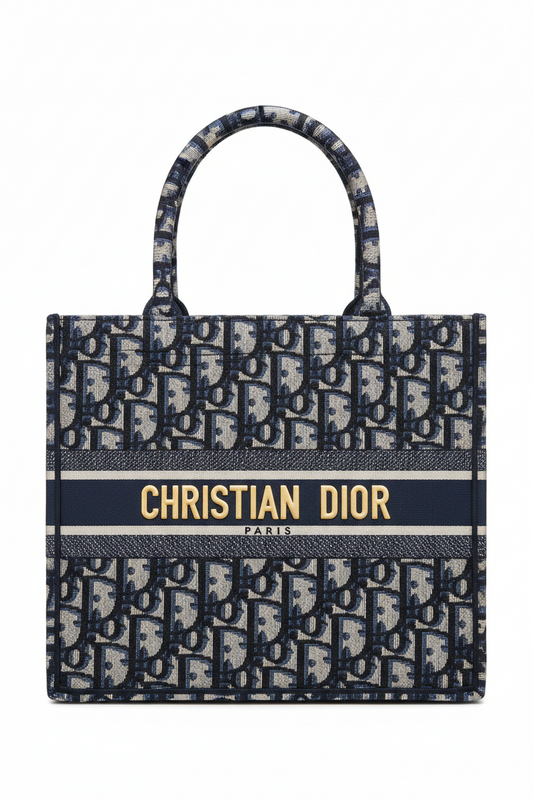 Dior Book Oblique Embroidery Tote Bag Blue Medium