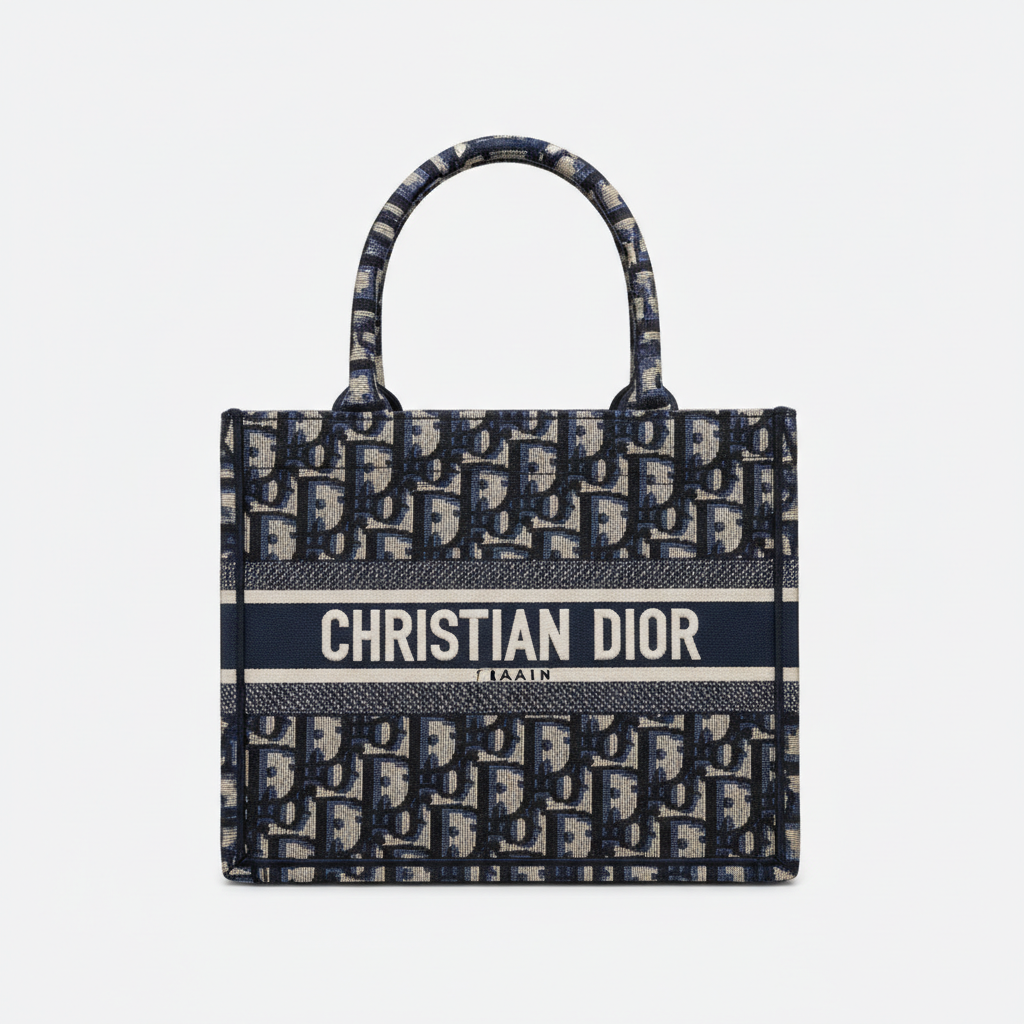 Dior Book Oblique Embroidery Tote Bag Blue Mini