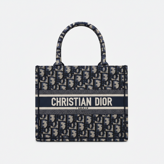 Dior Book Oblique Embroidery Tote Bag Blue Mini