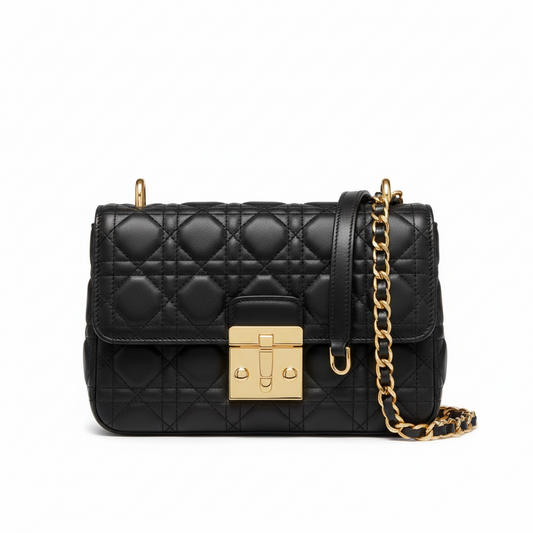 Dior Cannage New Lock Shoulder Bag Leather Black