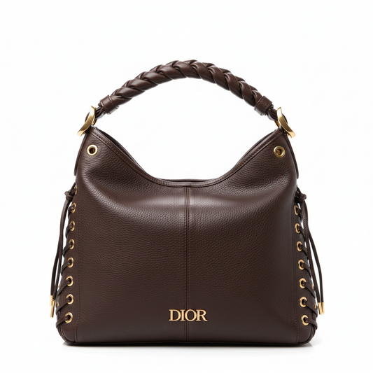Dior Lace Up Admit It Hobo Bag Dark Leather Brown Travel Bag