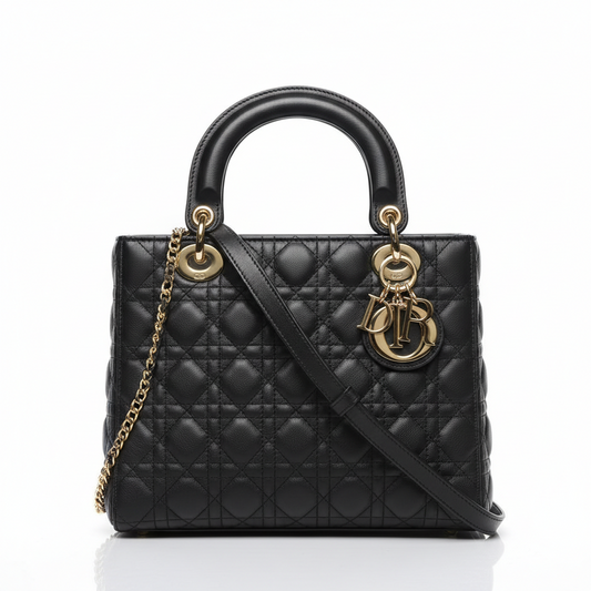 Dior Lady Cannage Lambskin Shoulder Bag Black Large
