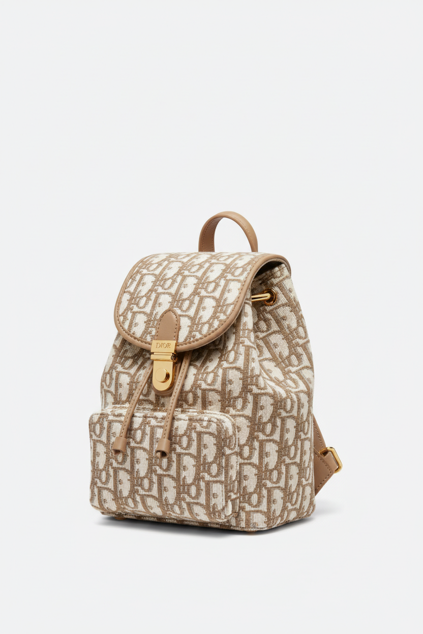 Dior Minin Rider Oblique Jacquard Backpack Handbag Beige