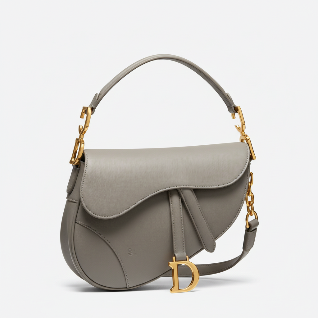 Dior Saddle Shoulder Bag Grey Leather
