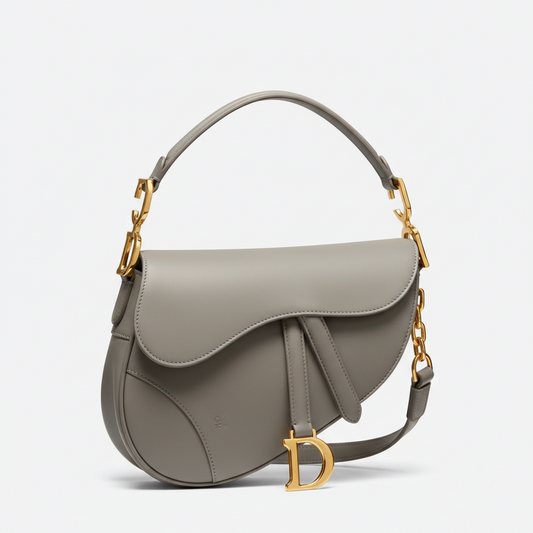 Dior Saddle Shoulder Bag Grey Leather