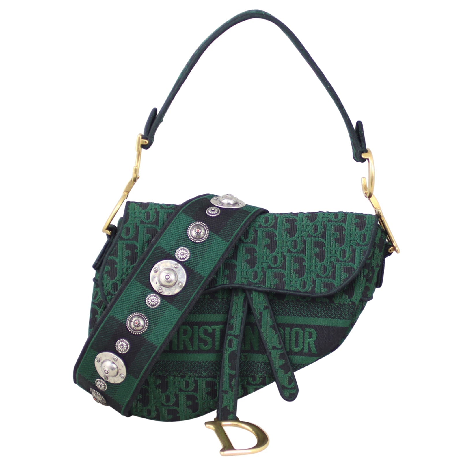 Dior Crossbody Bag Oblique Embroidery Saddle Bag with Tartan Canvas Shoulder Bag