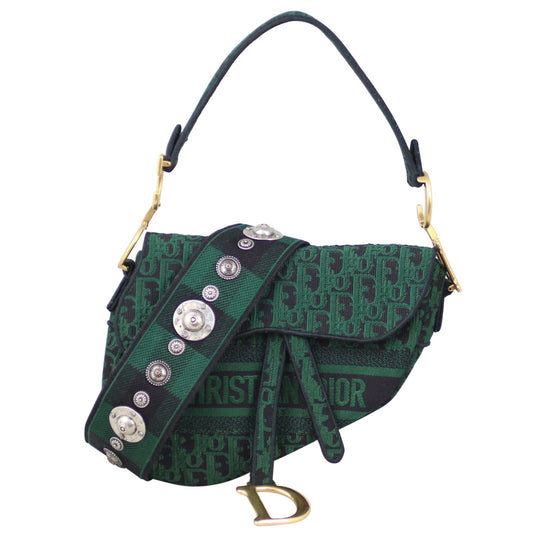 Dior Crossbody Bag Oblique Embroidery Saddle Bag with Tartan Canvas Shoulder Bag