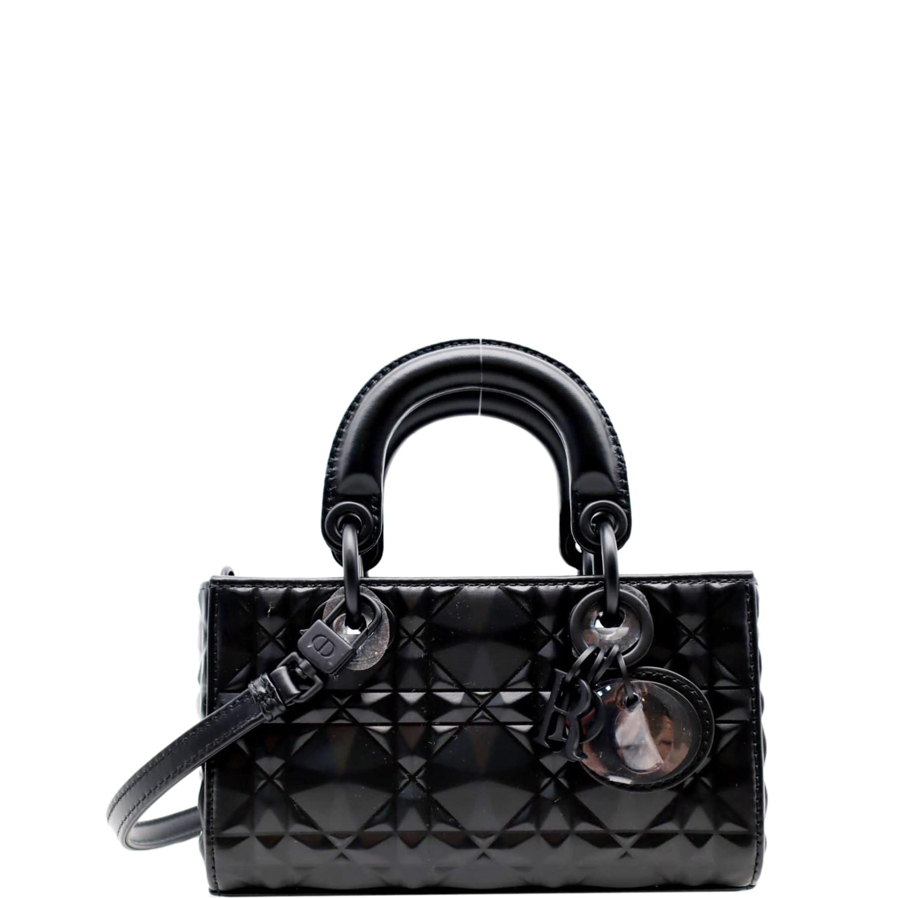 Dior Lady D-Joy Diamond Motif Shoulder Bag Black Chain