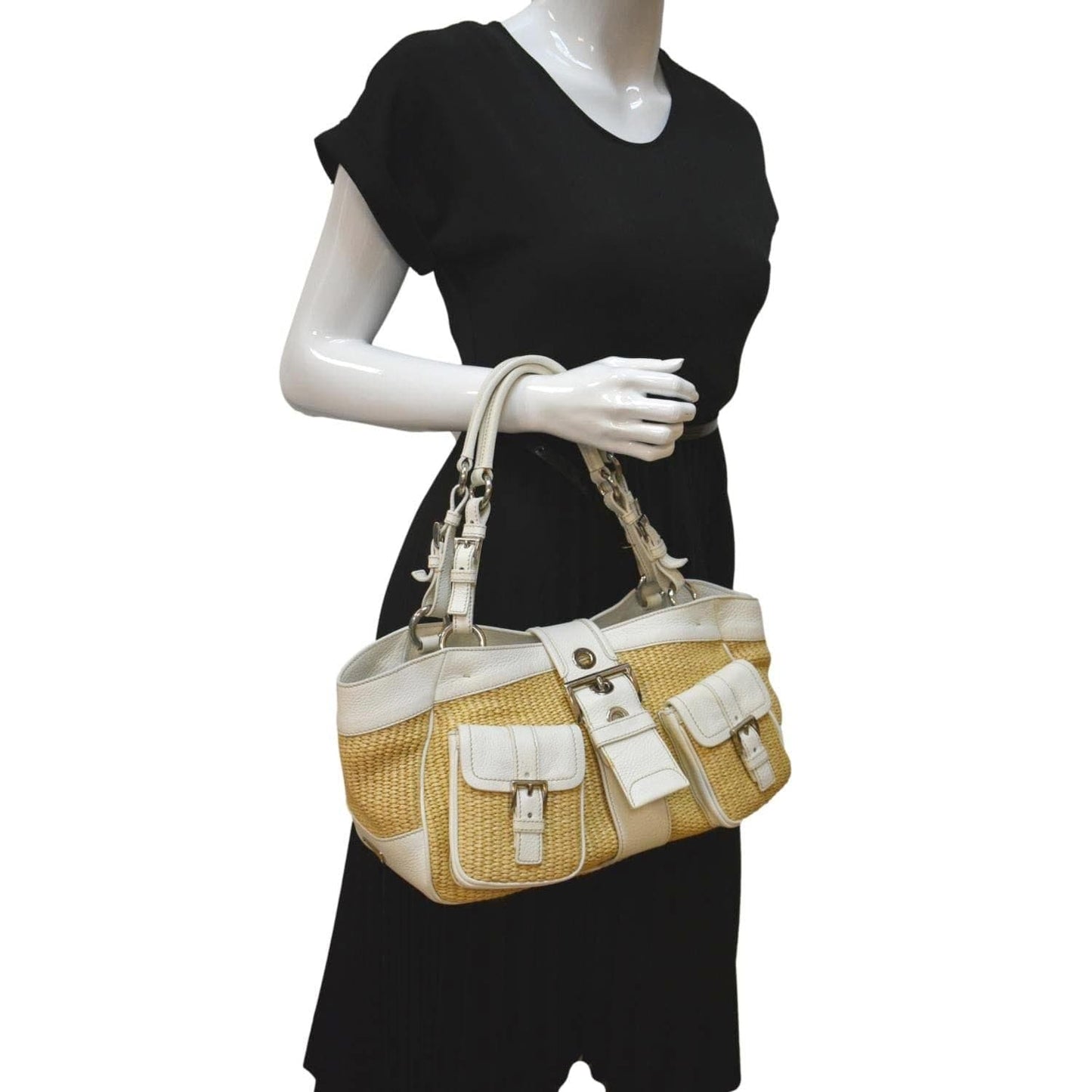 Prada Paglia Daino Naturale Satchel Bag Natural Leather Vitello