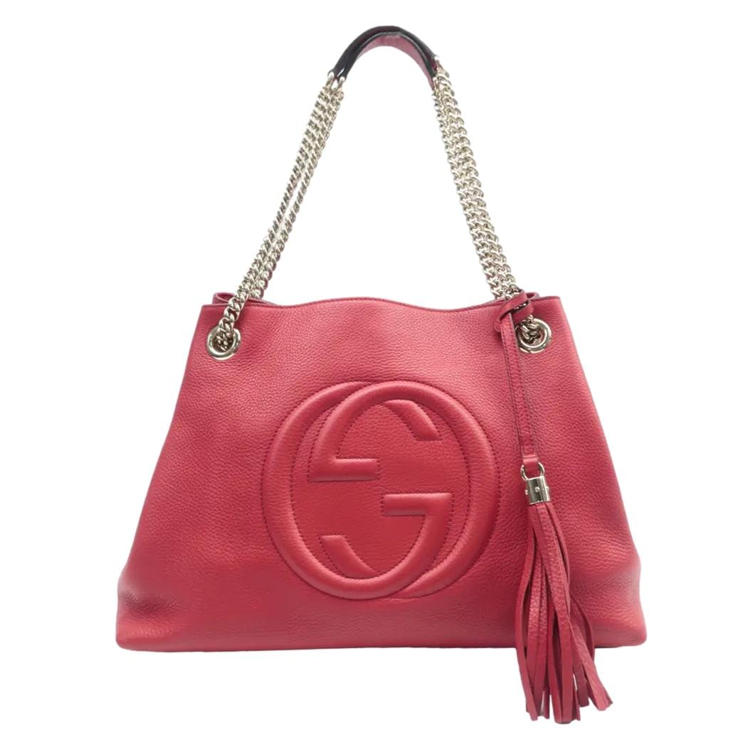 Gucci Soho Pebbled Shoulder Bag Leather Red Red 308982