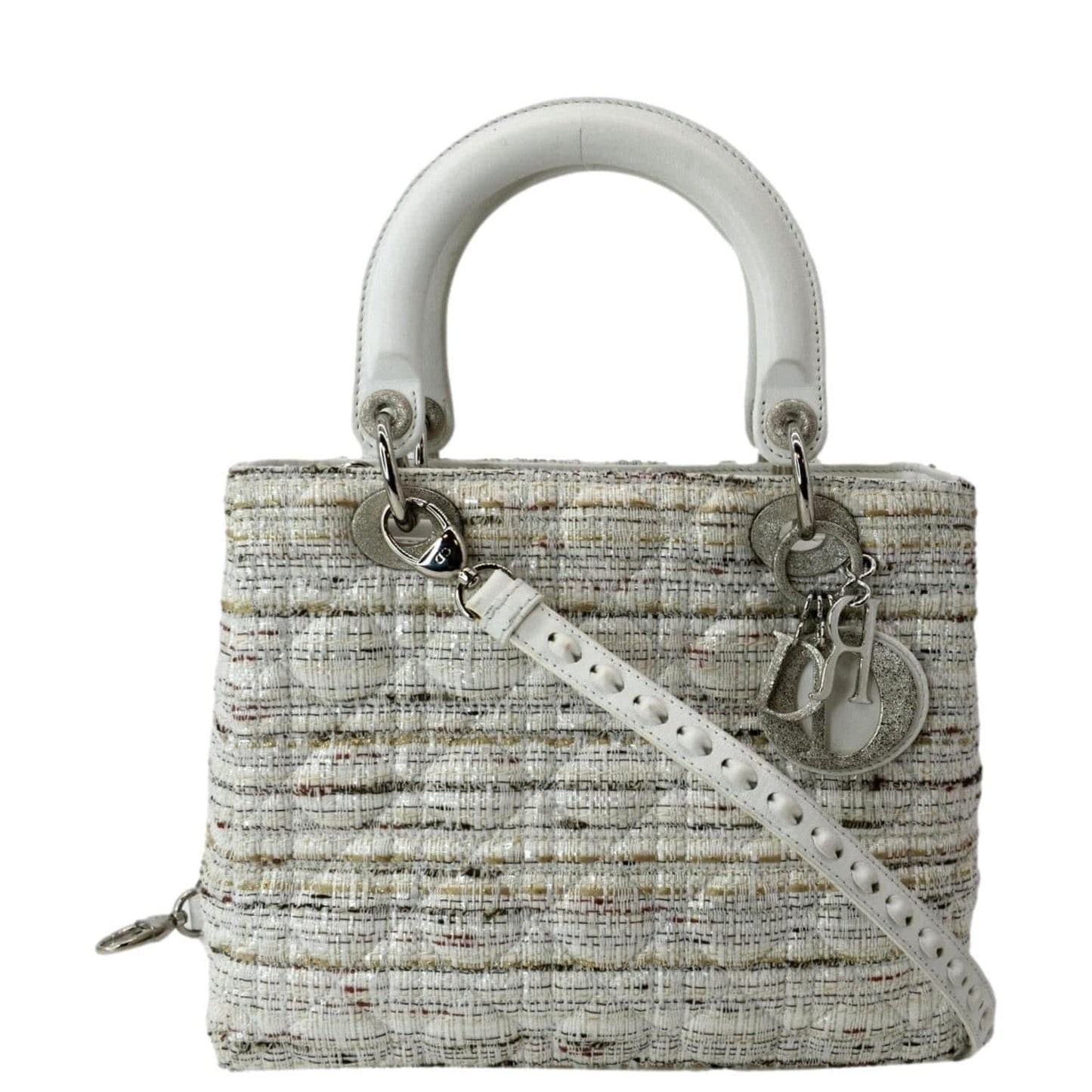 Dior Lady Tweed Shoulder Bag Leather White