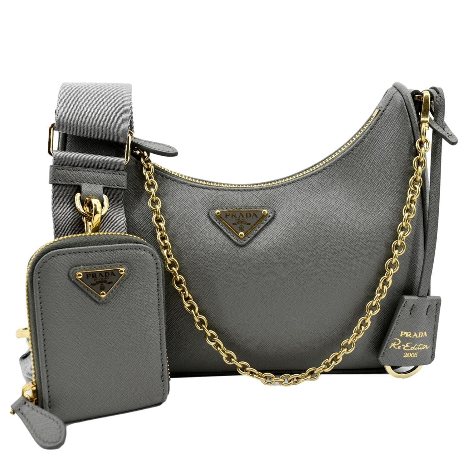 Prada Re Edition Shoulder Bag Leather Saffiano Gray