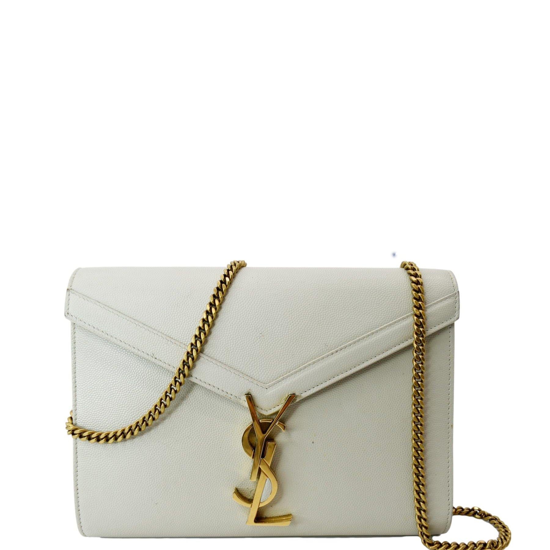YSL Saint Laurent Saint Cassandra Grain De Poudre Embossed Crossbody White Flap Crossbody Bag