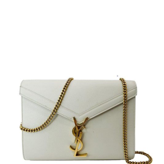 YSL Saint Laurent Saint Cassandra Grain De Poudre Embossed Crossbody White Flap Crossbody Bag