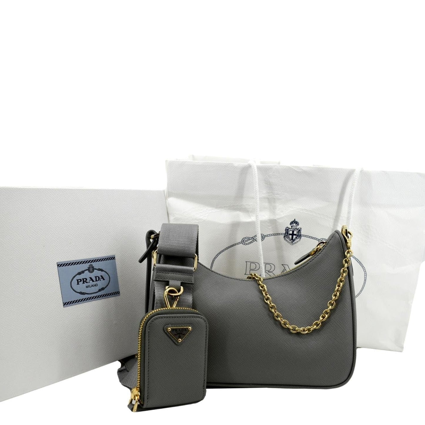 Prada Re Edition Shoulder Bag Leather Saffiano Gray