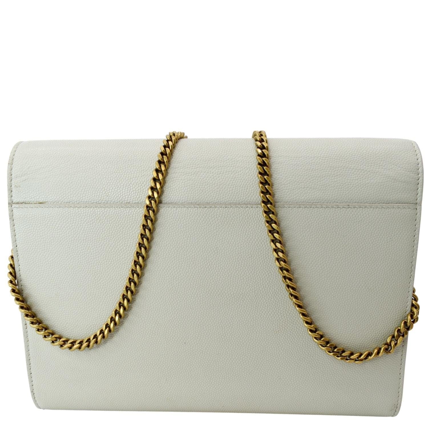 YSL Saint Laurent Yves Cassandra Grain De Poudre Crossbody Bag White Embossed Flap