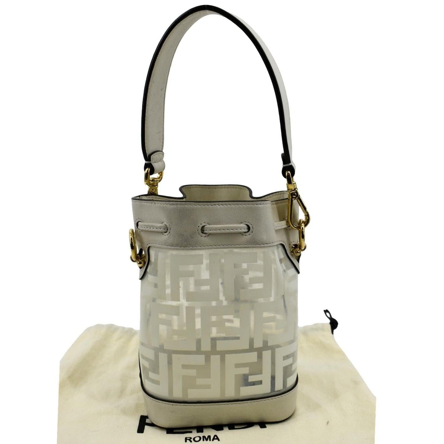 Fendi Mon Tresor Drawstring Ff Pvc Bag Leather White Bucket Bucket Bag